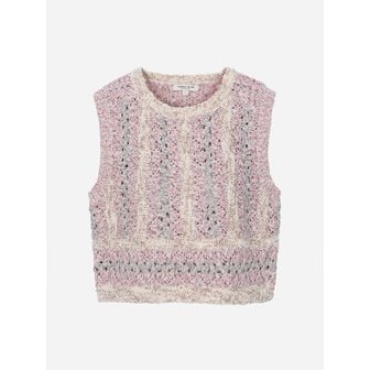 써스데이아일랜드 라운드넥 크로셰 니트 베스트_T262MVT131W