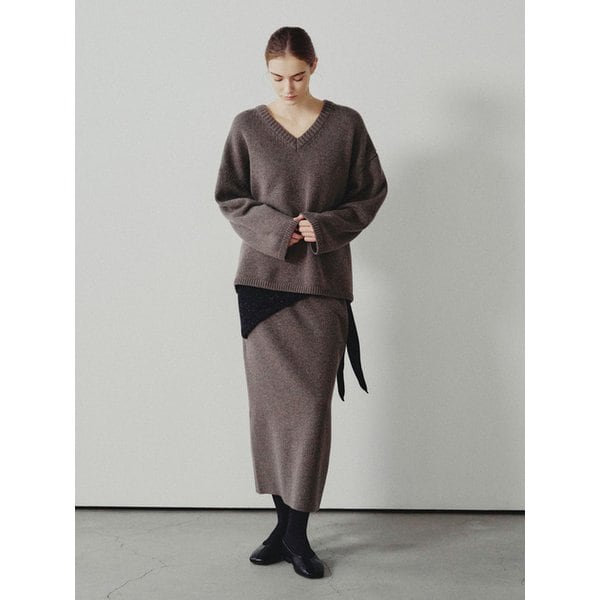 마리아 메리노울 스트레이트 스커트 브라운