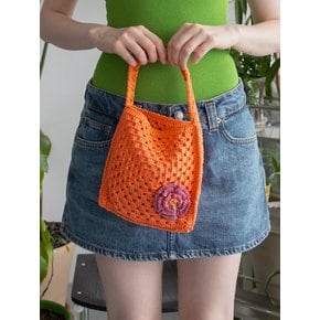 Flower corsage summer crochet bag (orange)