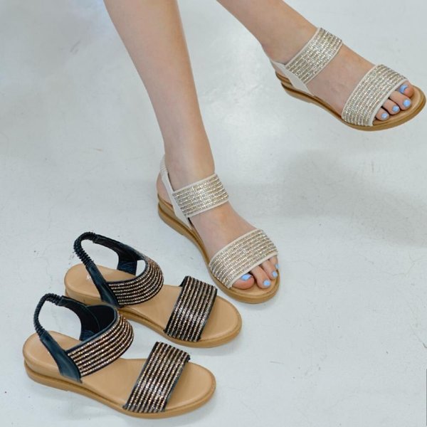 [옷자락] 여자 큐빅 더블 스트랩 슬링백 낮은굽 샌들