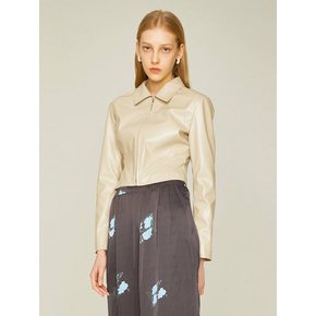 FAUX LEATHER CROP LINE SHIRT (BEIGE)