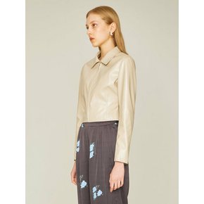 FAUX LEATHER CROP LINE SHIRT (BEIGE)