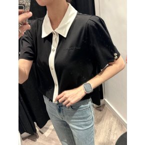 칼라거펠트 26SS 여성 숏 슬리브 버튼 프론트 탑 블랙