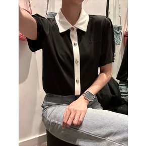 칼라거펠트 26SS 여성 숏 슬리브 버튼 프론트 탑 블랙