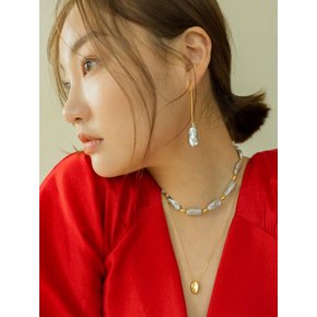롱 펄 드롭 이어링 -그레이