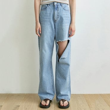 얀13 DESTROYED WIDE JEANS_BLUE