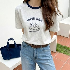 워시 배색 링거티 워싱 면 레터링 프린팅 루즈핏 여성 반팔 티셔츠