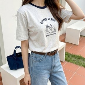 워시 배색 링거티 워싱 면 레터링 프린팅 루즈핏 여성 반팔 티셔츠