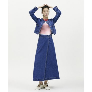 플라스틱아일랜드 [C]버클 랩스타일 데님 스커트 (PR2DS364)