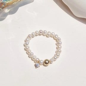 14K GOLD 담수 진주 반지 포인트 큐빅 6월 탄생석 [주문제작]