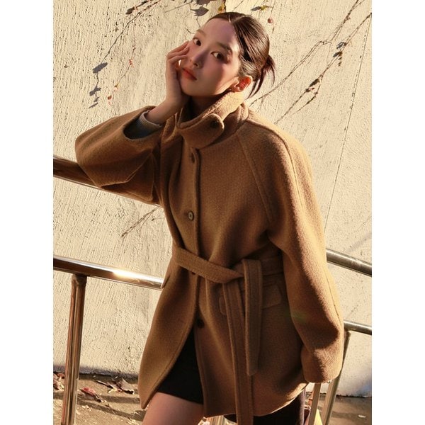 부클 울 벨티드 하프 코트 베이지 VW649