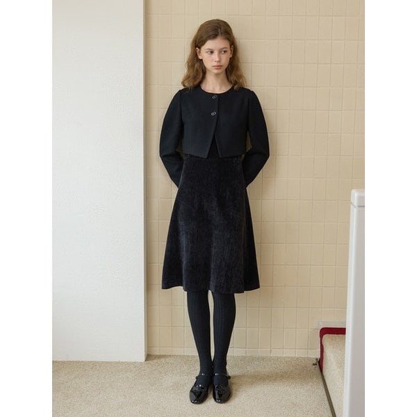 울자켓 레이어드 플레어 벨벳 원피스 OW5WOA270