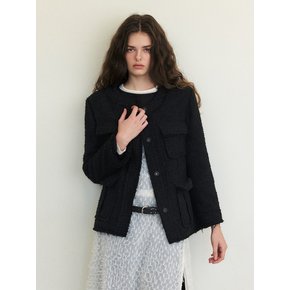 Cut-Off Pocket Tweed Jacket, Black