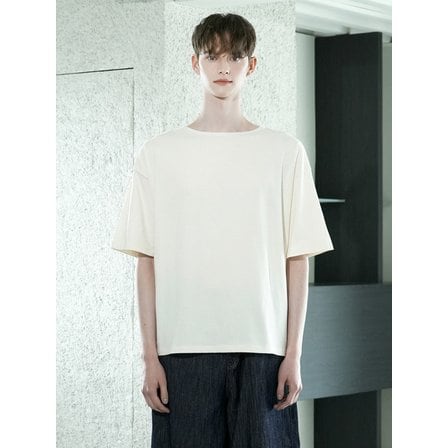 와르 포 맨 DM1018 LAYERED BOAT NECK HALF T-SHIRT_CREAM