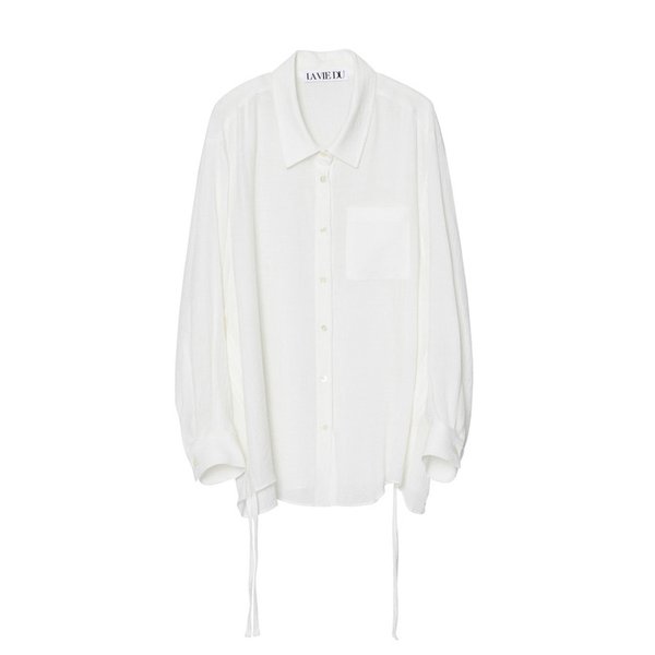 Shirring seethrough shirt (White)