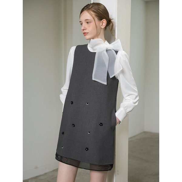 아플리케 슬리브리스 미니원피스