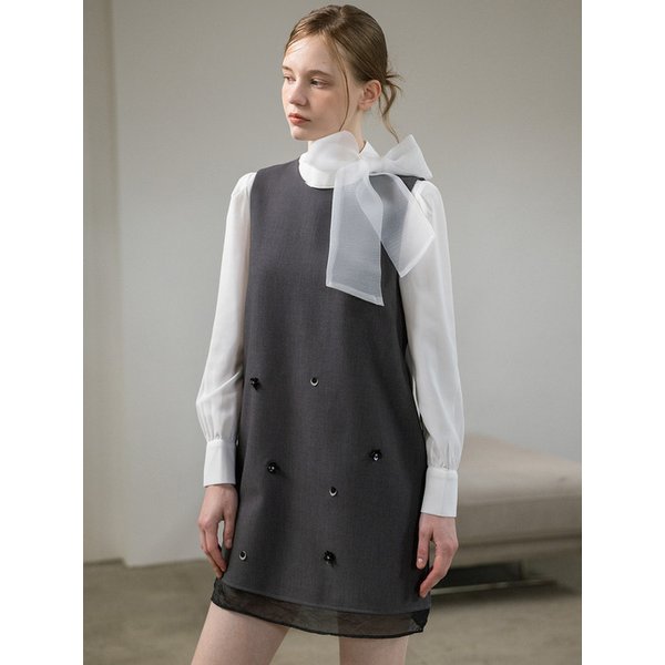 아플리케 슬리브리스 미니원피스