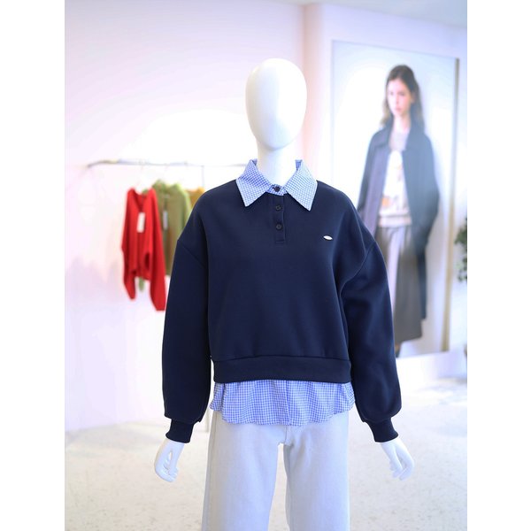 [여주점] 여성 체크 셔츠 배색 맨투맨 티셔츠 YW6SE300