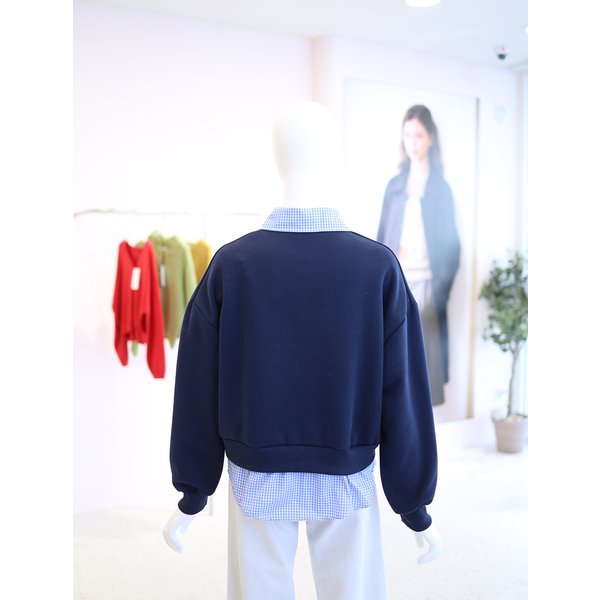 [여주점] 여성 체크 셔츠 배색 맨투맨 티셔츠 YW6SE300