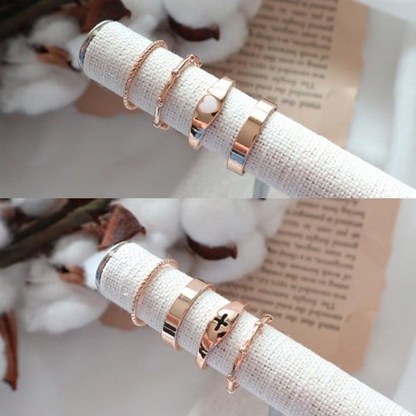 [옷자락] 여자 데일리 십자가 하트 레이어드 신주 반지