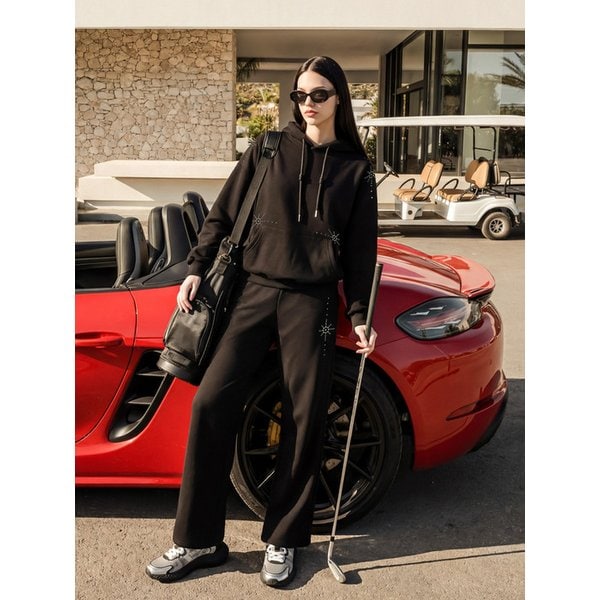 SET/시크포인트 후드 와이드 팬츠세트 [블랙+블랙]