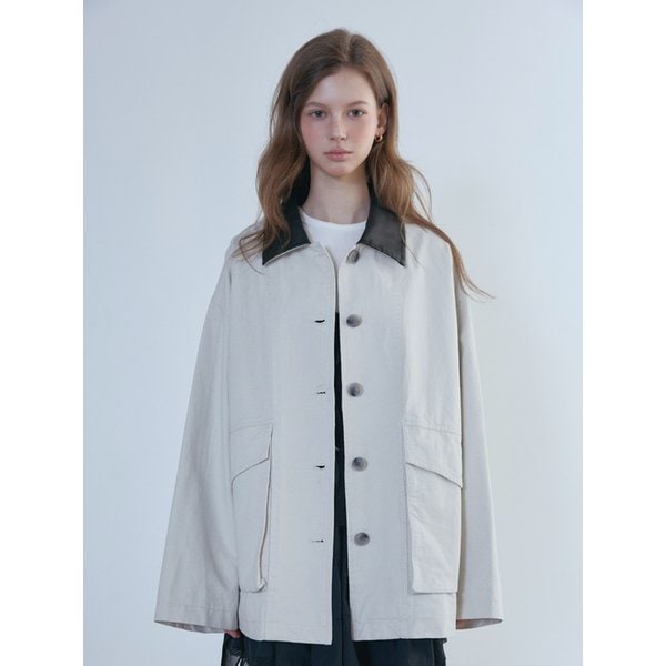 Leather Collar Cotton Jacket_2color