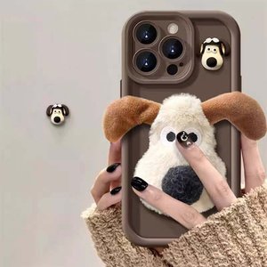 유니커블 아이폰 15 14 13 12 pro max 플러시 소재 귀여운 강아지 얼굴 인형 입체 카메라 보호 케이스