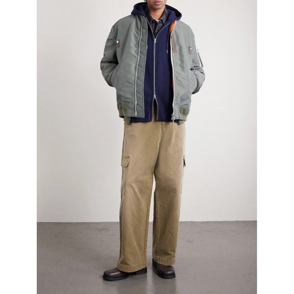 MA-1 나일론 트림 코튼 블렌드 저지 집업 후드 티셔츠 46376663162924541