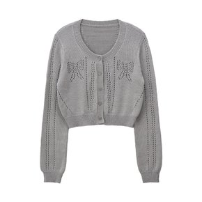 Ribbon Punching Cardigan Gray