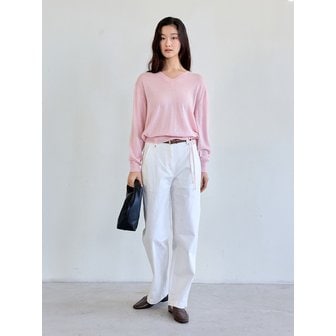 더엘로 Strap Detail V-Neck Knit Top (Pink)