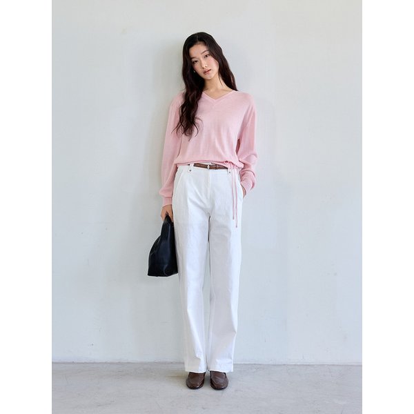 Strap Detail V-Neck Knit Top (Pink)
