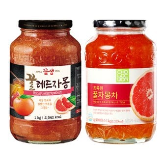  초록원 꿀자몽차 1kg +꽃샘 꿀레드자몽 1kg (2kg)