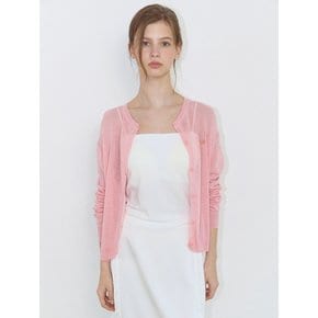 See-through Round Neck Cardigan - Pink