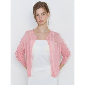 See-through Round Neck Cardigan - Pink