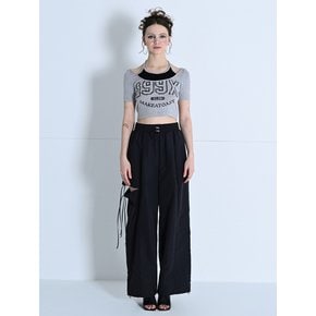 CUTOUT ONE-TUCK BANDING WIDE PANTS BLACK MBDSPA001BK