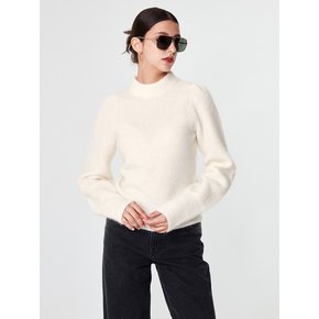 Mohair Half Neck Shirring Knit (Ivory)