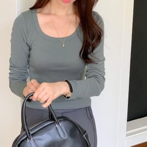 여자 슬림 쫀쫀한상의 이너티 스쿱넥 FW 티셔츠