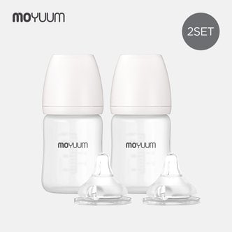 모윰 실리콘 코팅 노꼭지 유리 젖병 150ml 2팩+젖꼭지(2p)