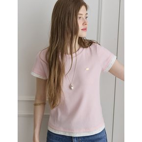 플라워 패턴 레이어드 티셔츠 - Light Pink