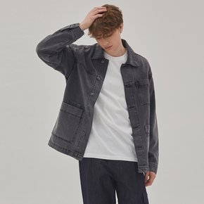 DENIM SQUARE POCKET WORK JACKET GRAY BLACK