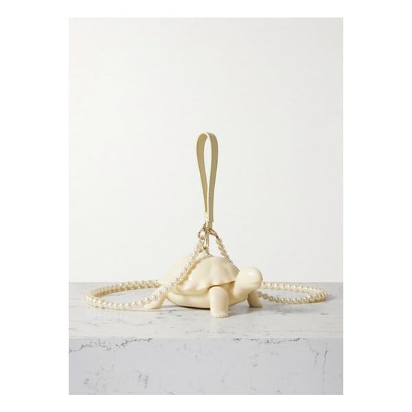 톨토이즈 인조 진주 장식 가죽 트리밍 아크릴 클러치 크림 46376663162908767