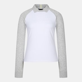 여성 라인 배색 카라 니트 하이브리드 티셔츠 TWTRM5244-100
