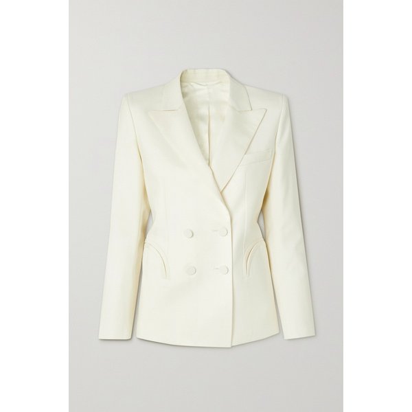 First Class Charmer Double-breasted Silk-trimmed Wool Blazer 크림