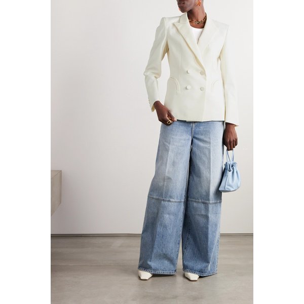 First Class Charmer Double-breasted Silk-trimmed Wool Blazer 크림