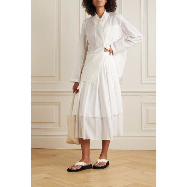 Mirons Pleated Woven Midi Skirt 화이트 1647597276065811