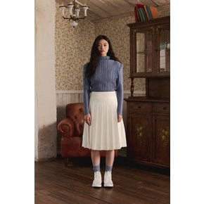 [여성] 하이넥 긴소매 폴라 플리츠 티셔츠 (블루)