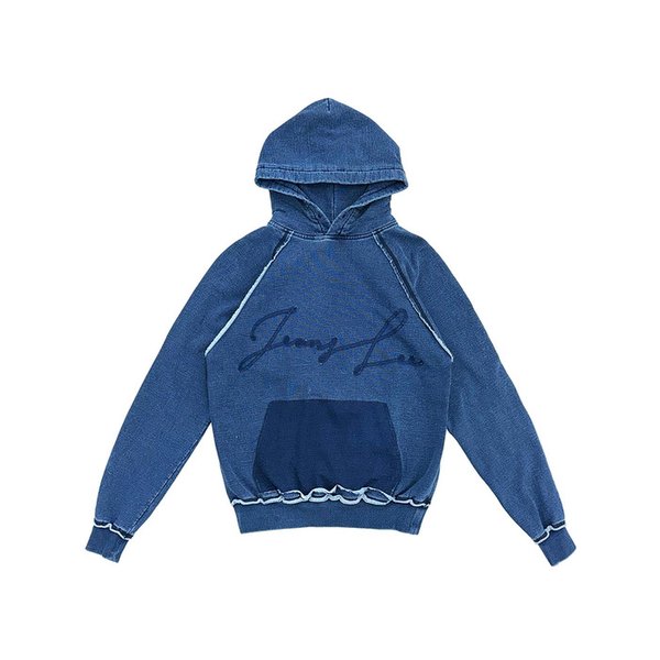 BLUE OVERSIZED SHADOW WASHED RAW CUT HOODIE