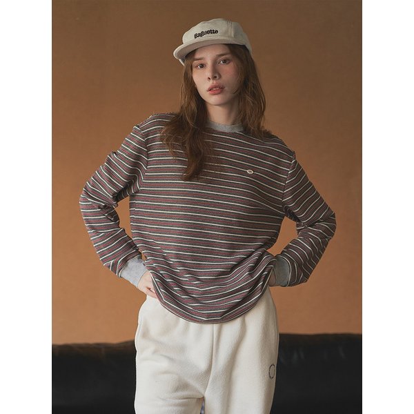 Stripe Peach Long Sleeve Tee_Brown