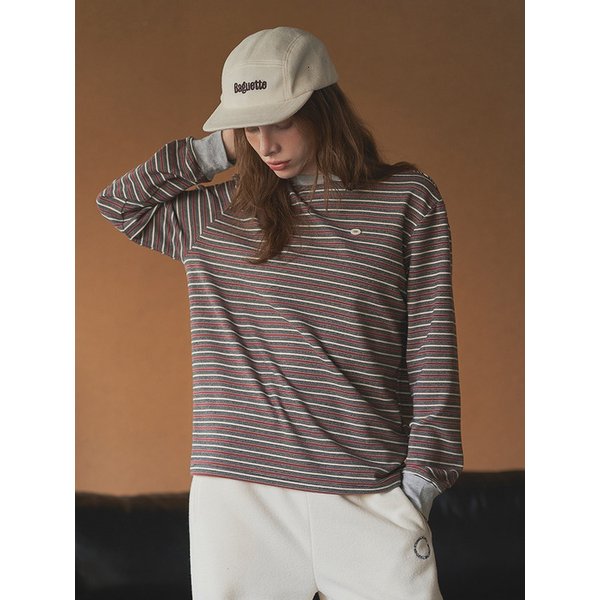 Stripe Peach Long Sleeve Tee_Brown