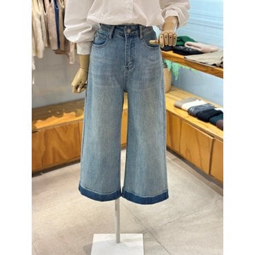 레코브 밑단 커프스배색 9부 데님팬츠(LC31E3DP515X)